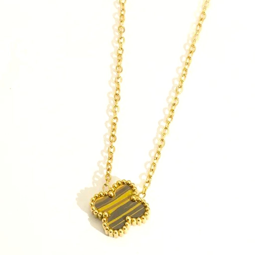 Tigers Eye Quatrefoile One Strand Pretty Necklace Brown Streak